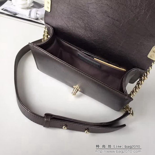 香奈兒CHANEL 銅灰色2018FW款皺紋小牛皮編織V線鏈條單肩斜挎包 DSC2118